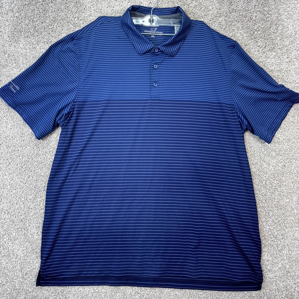 Vineyard Vines Polo Mens 2XL Blue Striped White Eagle Golf Club Naperville EUC
